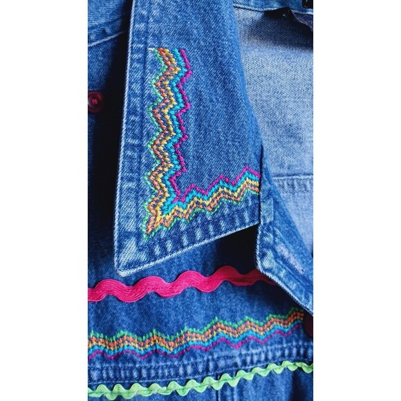 Vintage 90's Womens Embroidered Geometric Denim Jacket Collared XL New Direction - Picture 10 of 11